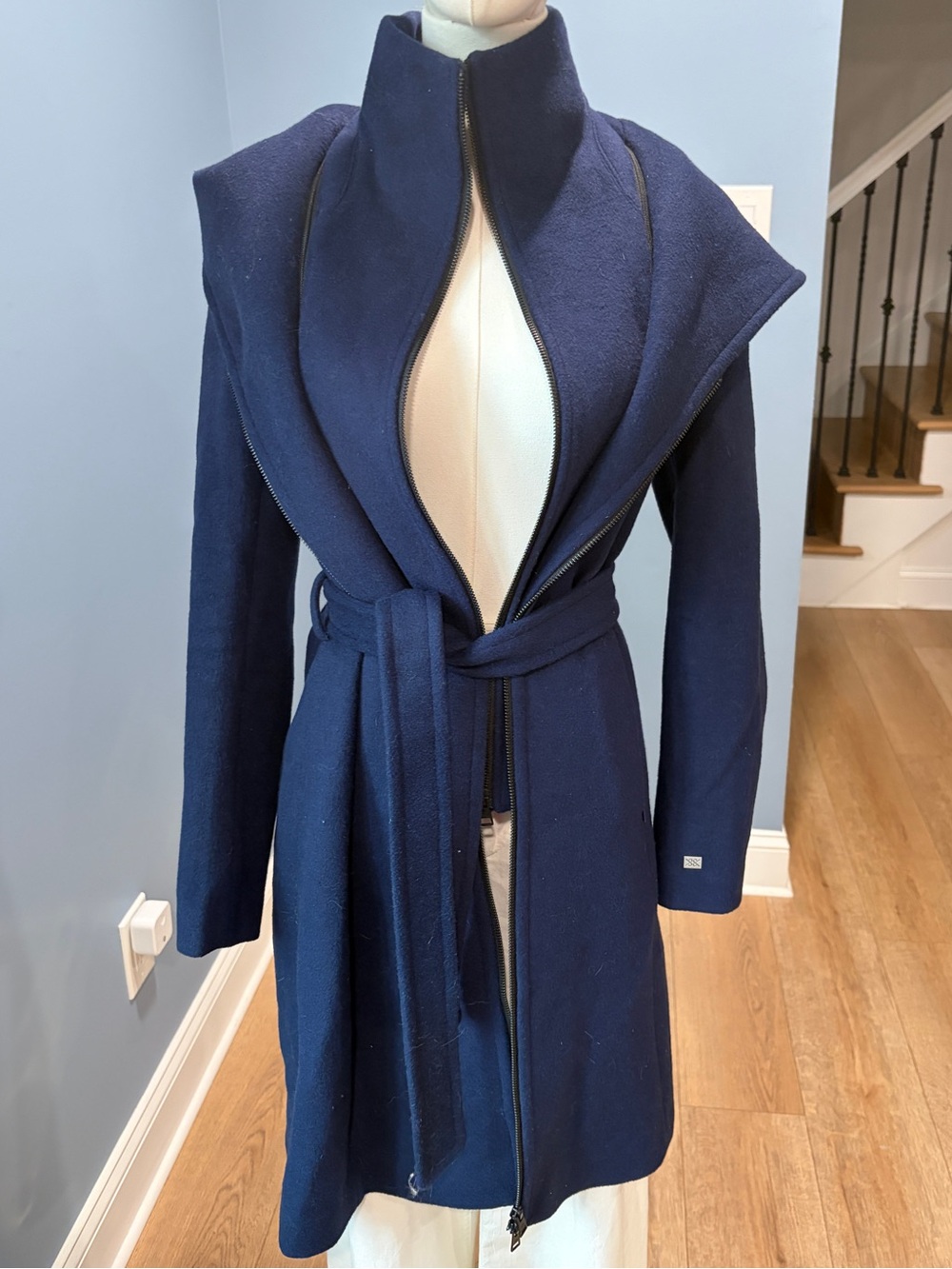 Soia & Kyo Arya Navy Wool Blend 3-in-1 Hooded Coat Belted S/P